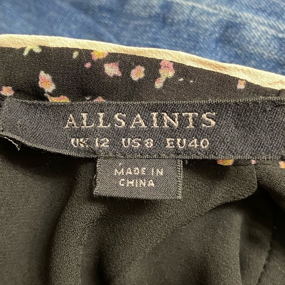 All Saints ‘Kay Pepper’ Black Micro Floral Print Dress - high neck -US8 long sle - Picture 6 of 6